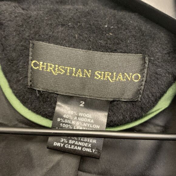 Christian Siriano Wool Leather Trim Black Biker Cropped Jacket Size 2 - Picture 3 of 5